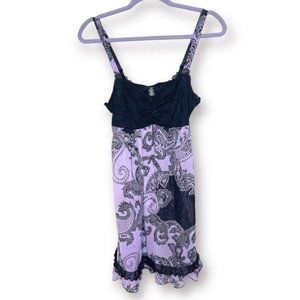 Ambrielle Size M Black Lace Purple Sheer Paisley Print Flowy Chemise Nightie